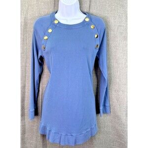 Chico's Long Sleeve Soft Knit Tunic Women's Size 1 M Blue Brass Accent Buttons